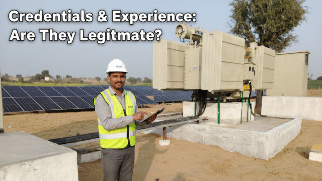 Solar professional at a solar farm, emphasizing credentials and experience | residential solar system