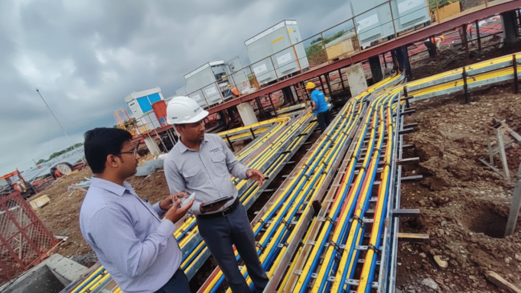 A solar technician on a rooftop,